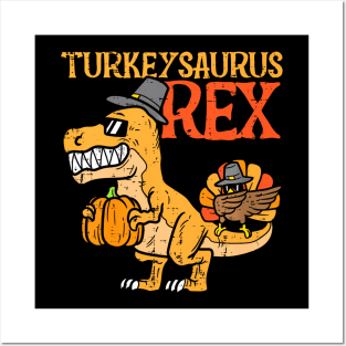 Turkeysaurus Rex Dab Turkey Dino Toddler  Thanksgiving Posters and Art